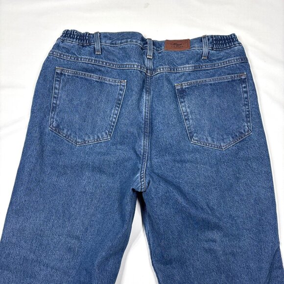 LL Bean Comfort Waist Flannel-Lined Blue Denim Jeans Winter Cold Wear Mens 38x34 - Picture 10 of 13